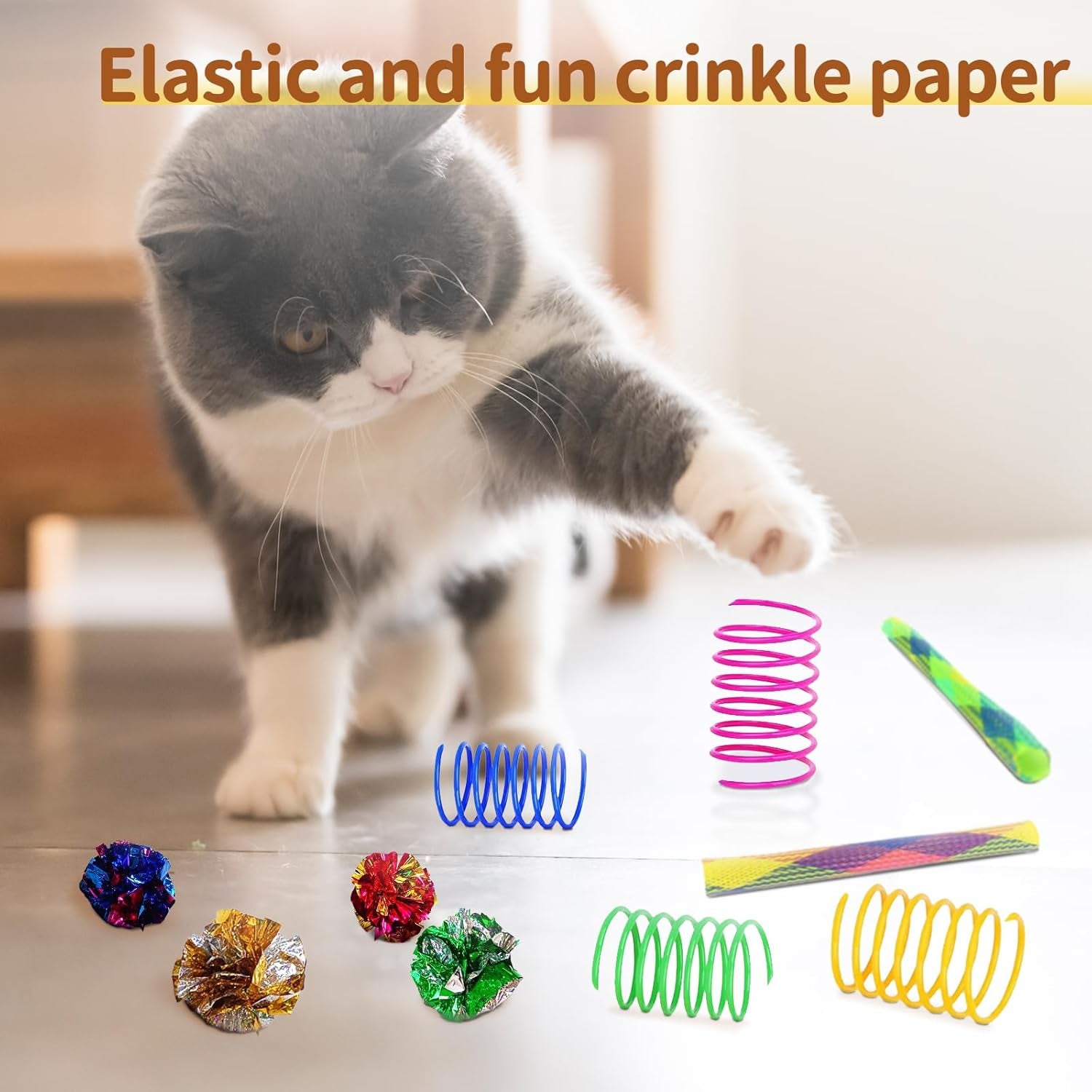 Kitten Toys, Cat Toys, 25 Assorted Cat Stuff Toys Pack Including Crinkle Tunnel Ball Wand Teaser Feather Mouse Mice Spring Assortment Kit for Cats Kittens Rabbits Puppies Rainbow