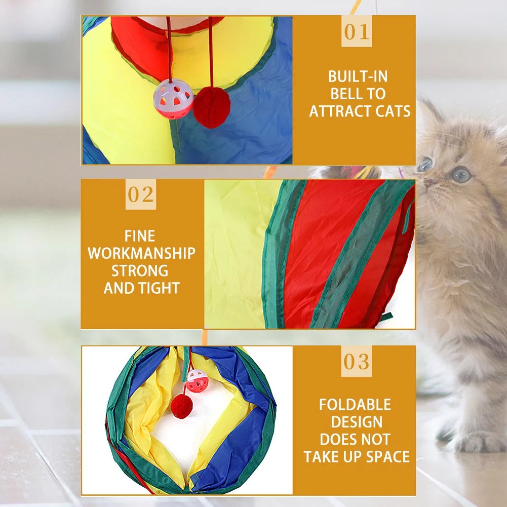 Rainbow Interactive Cat Toys ,Foldable Y-Movement 3-Ways Tunnels for Indoor Cats